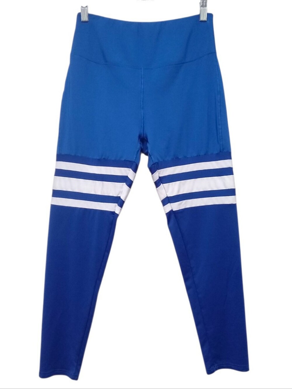 Bombshell Sportswear Women’s M Blue Thigh High Sock Leggings Striped High Waist